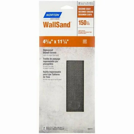 NORTON CO 4-3/16" x 11" WallSand Die-Cut Drywall Sanding Screen 150-Grit, PK 2 68320